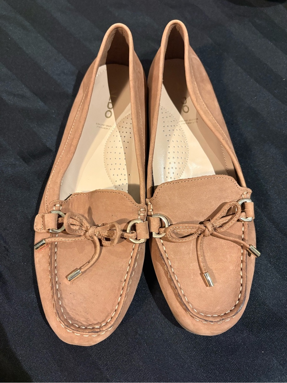 Aldo Tan Suede Loafers with Bow and Metal Bit
